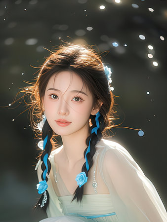 3d rendering of a beautiful japanese girl in white dressの写真素材