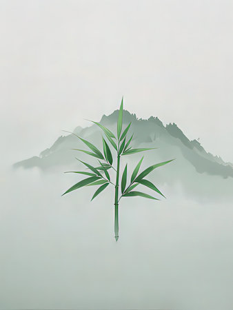 Bamboo and mountain in the mist. Vector illustration for your designの写真素材