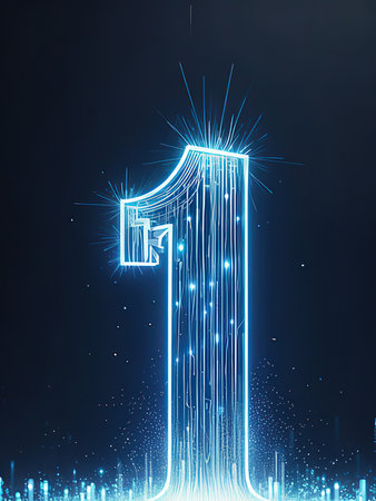 Number one with glowing lines and particles on dark background, technology conceptの写真素材