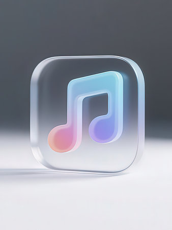 Music note icon on transparent plate, 3d render, square shapeの写真素材