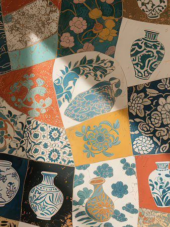 Vintage ceramic pottery in Lisbon, Portugal. Portuguese tiles.の写真素材