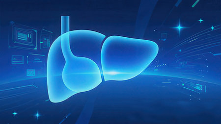 Digital illustration of lungs in color background against blue backgroundの写真素材