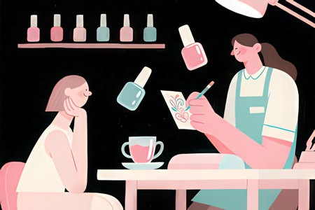 Manicurist makes manicure in the beauty salon. Vector illustrationの写真素材
