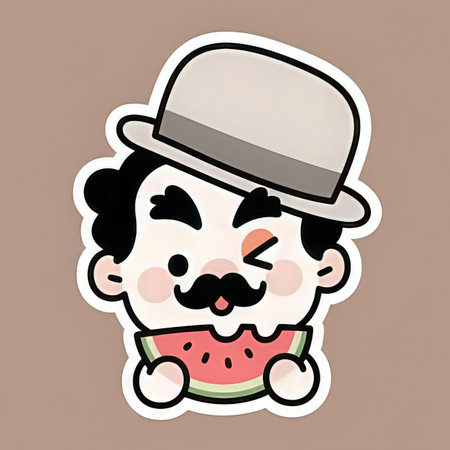 Watermelon Mascot with hat and mustache. Vector illustration.の写真素材