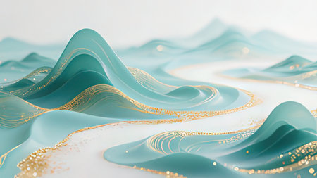 Turquoise wavy background. 3d rendering, 3d illustration.の写真素材