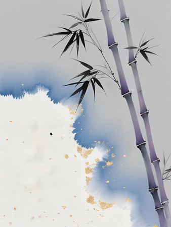 bamboo background, watercolor painting on paper, vector illustration.の写真素材