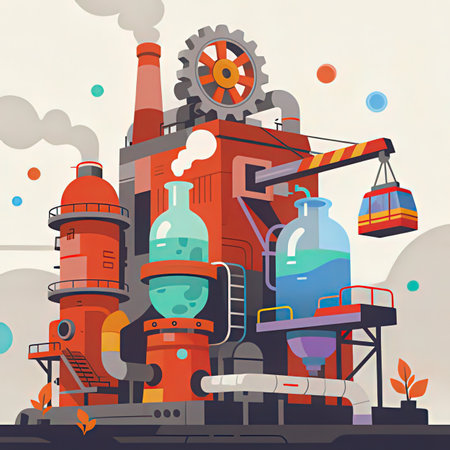 Vector illustration of a factory with pipes and machinery. Flat style.の写真素材
