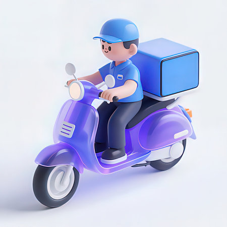 Delivery man on a scooter. 3d rendering. High quality illustrationの写真素材