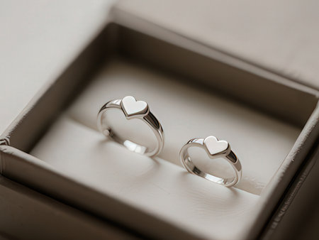Wedding rings in a gift box, close-up.の写真素材