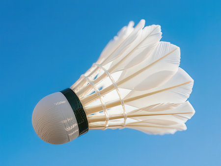Shuttlecock on the blue sky background, badminton sportの写真素材