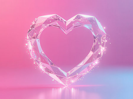 Crystal heart on a pink background. 3d illustration. Love concept.の写真素材