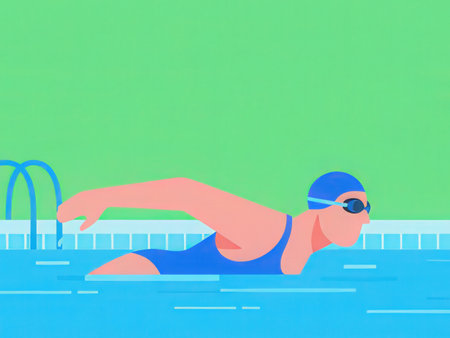 Illustration of a swimmer in a swimming pool on a green backgroundの写真素材