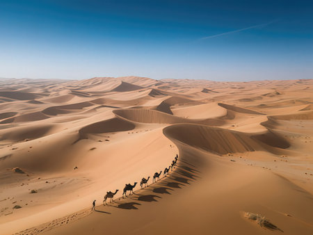 Caravan of camels in the Sahara desert, Morocco, Africaの写真素材