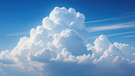 Aerial view of beautiful white fluffy clouds in the blue sky. 3d illustration