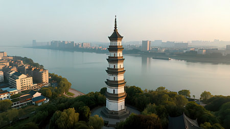 Aerial view of the ancient pagoda in Suzhou, China
