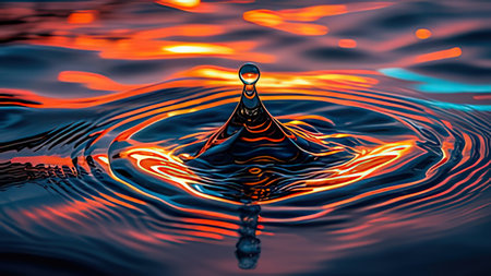 Falling drops of water. Splash effect after collision a falling drops with water Surface