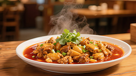 stir-fried sweet and sour pork with vegetable in spicy sauce