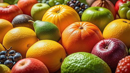 Variety of fruits including apples, oranges, grapefruits and pears.