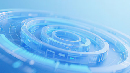 Blue abstract background with concentric circles. 3d rendering, 3d illustration.の写真素材