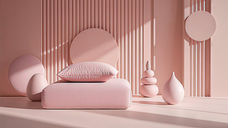 3d render of pink minimal geometric forms, podium for product presentation.の写真素材