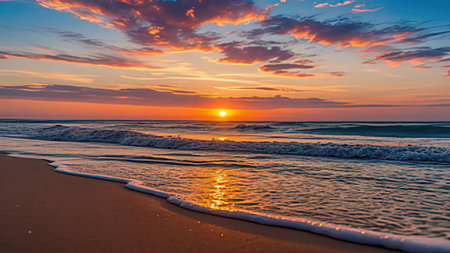 Beautiful sunrise on the beach in the tropics. Landscape.の写真素材