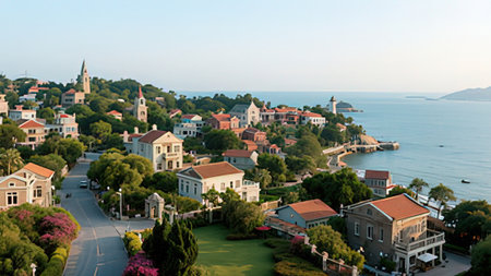 Aerial view of the old town of Budva, Montenegroの写真素材
