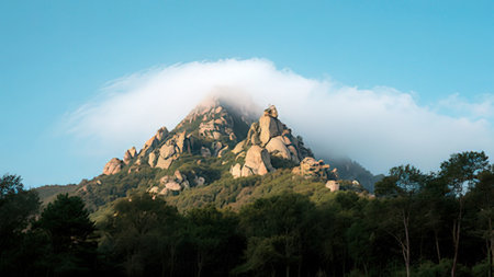 Mountain peak in the clouds.