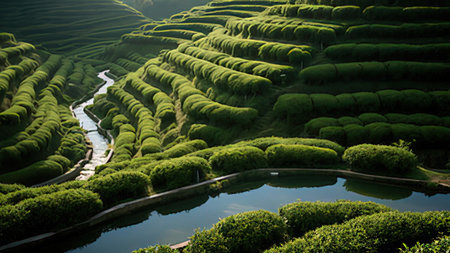 Tea Plantation in Cameron Highlands, Malaysia. Tea Plantation is one of the most popular tourist attractions in Malaysia.の写真素材