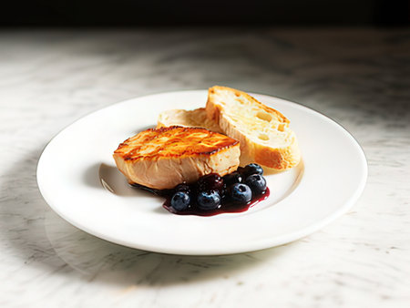 grilled cheese with blueberry jam and toasts on white plate