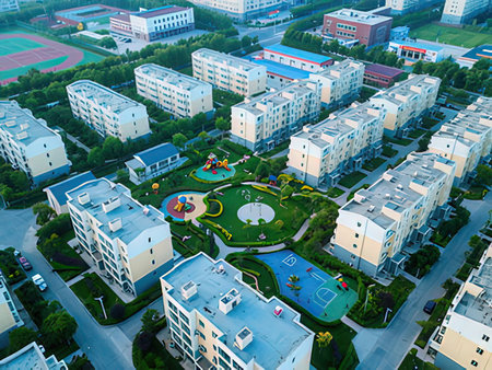 Aerial view of modern residential area in the city. Urban landscape.の写真素材