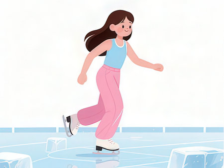 Ice skating girl. Vector illustration. Isolated on white background.の写真素材