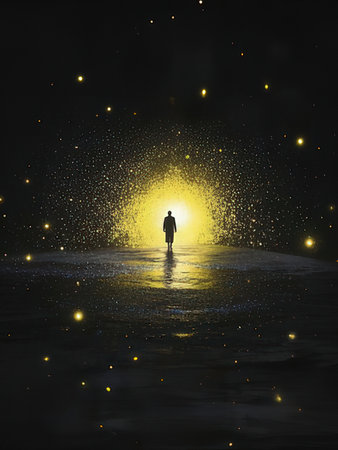 Silhouette of a man in the moonlight. 3d rendering