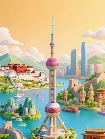 Cityscape of China. Landscape of China. Vector illustration.