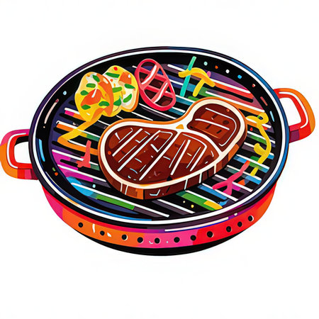 Steak on the grill. Vector illustration isolated on white background.の写真素材