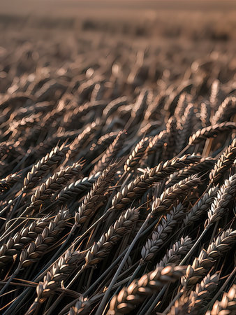 Wheat field in the sunset light. Shallow depth of field.の写真素材