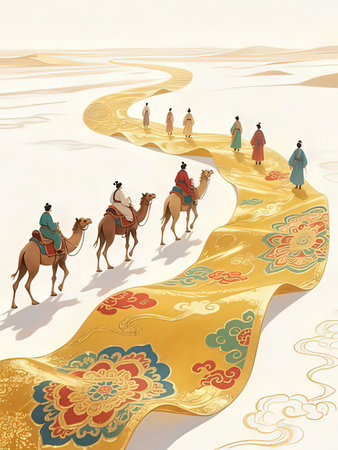 Illustration of a camel caravan with three wise men in the desertの写真素材