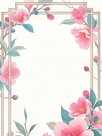 Frame with pink sakura flowers on white background. Vector illustration.の写真素材
