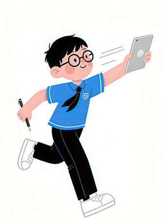 Illustration of a boy taking a selfie with a mobile phone.の写真素材
