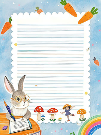 Sheet of paper with space for text and cute rabbit - illustration for childrenの写真素材