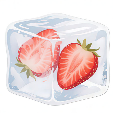 Strawberry in ice cube on white background. Vector illustration.の写真素材