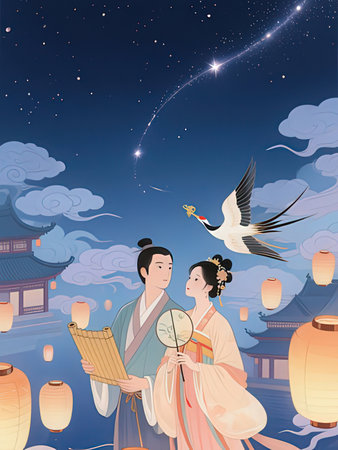 Korean couple mid-autumn festival. Illustration in vector formatの写真素材