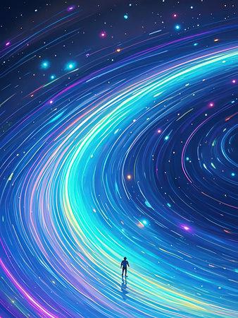 Futuristic technology abstract background. Vector illustration with man in space.の写真素材