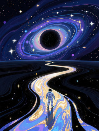 Astronaut in space on the background of the starry skyの写真素材