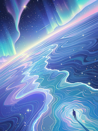 Beautiful night sky with stars and an abstract figure. Vector illustration.の写真素材