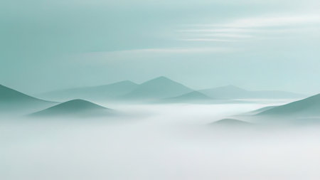 Foggy landscape with hills in the mist. Abstract background.