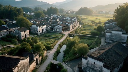 Panoramic view of the old town of Wuyuan, Jiangxi, China