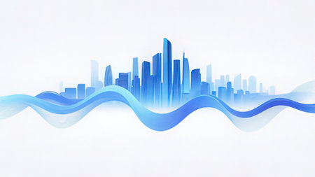 Blue city background with lines and waves. Vector illustration. Eps 10の写真素材