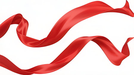 Red satin ribbon on a white background. 3d rendering image.の写真素材
