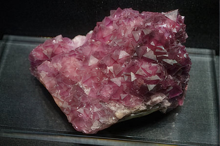 amethyst gemstone on the black background in the museum of natural history