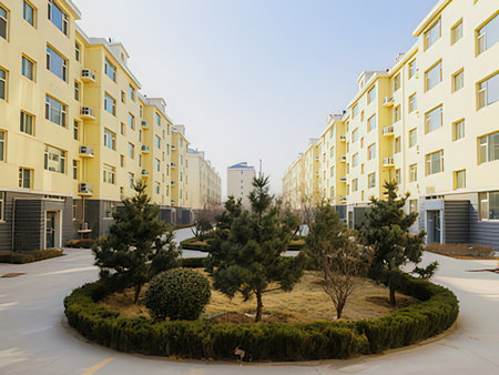 Modern apartment buildings in the city. Facade of a modern apartment buildingの写真素材